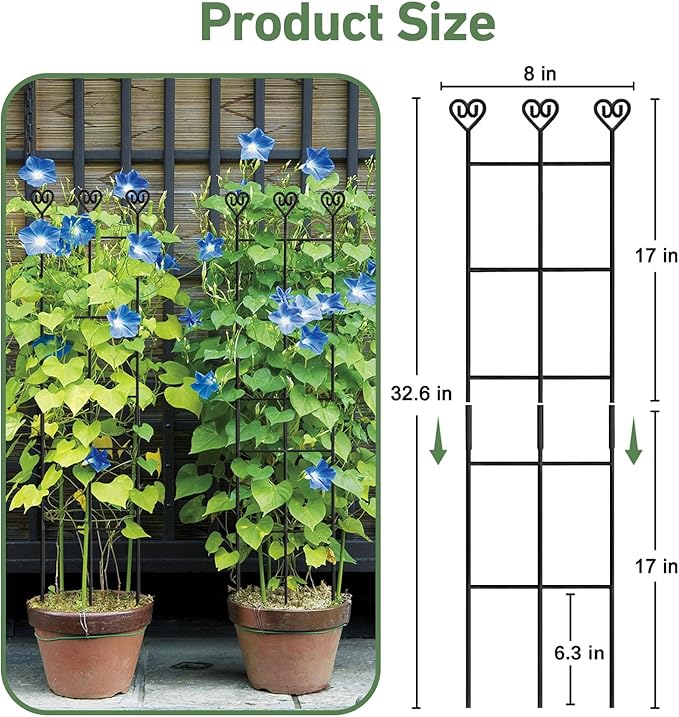 32in Large Indoor Plant Trellis for Climbing Plants, Expandable Metal Garden Trellis for Potted Plants, Tall Plant Supports for Ivy Pothos Hoya Monstera, 4p
