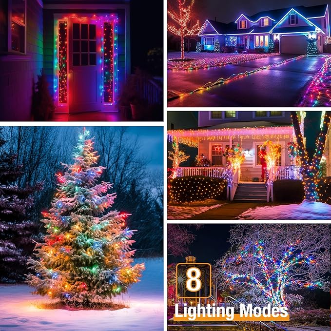 btfarm 4 Pack Solar String Lights Outdoor, Toltal 320LED 132FT Solar Fairy Lights Outside Waterproof 8 Modes, Copper Wire Solar Powered Twinkle Light for Tree Garden Christmas Wedding, Multicolor