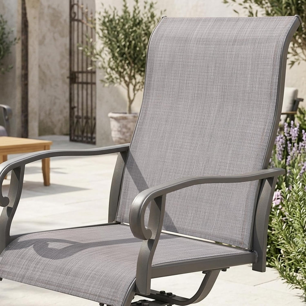 NUU GARDEN 2-Piece Patio Swivel Chairs, Swivel Dining Set, Light Gray | All-weather light gray textilene chairs for 2 Features 360-degree rotation and 15-degree rocking. High backrest for comfort