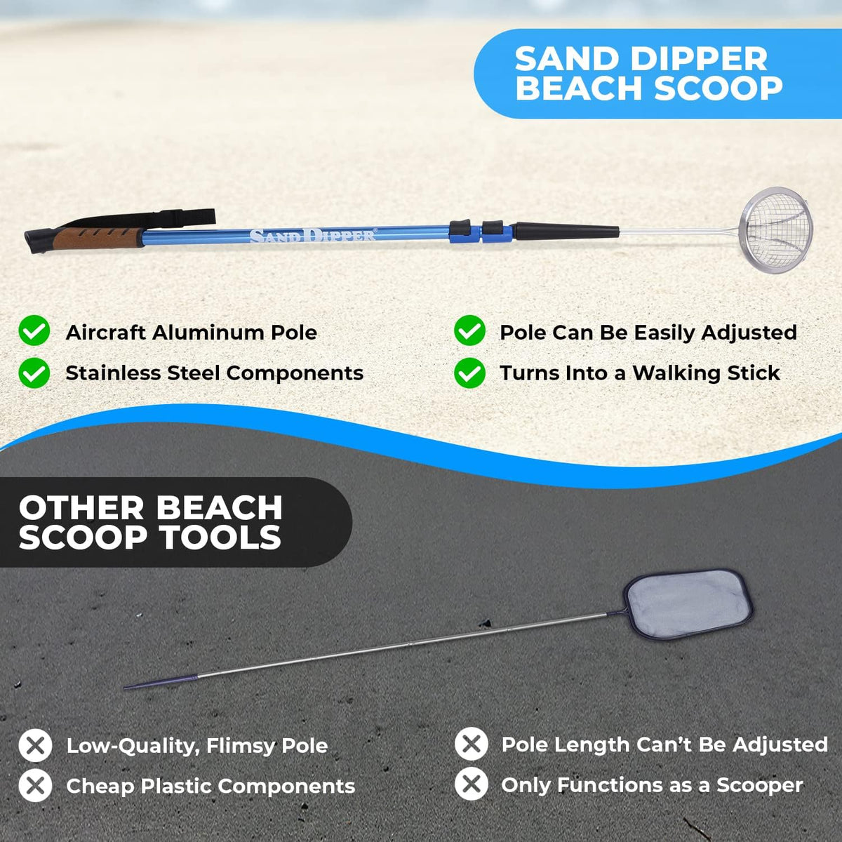 sand dipper full size beach scoop shovel &, close-up detail