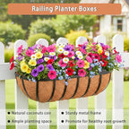 30'' Window Box Railing Planter with Coco Liner,2 Pack Horse Trough Planters Black Metal Hanging Flower Planters Basket for Porch Fence Patio Indoor Outdoor Lawn