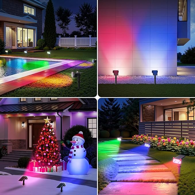 LETMY Solar Spot Lights Outdoor Waterproof with Bigger LED, 6 Pack 135°Adjustable Solar Lights Outdoor, 2-in-1 Wall Lights & 2 Modes Landscape Spotlights for Tree Yard Pathway Garden Decor(RGB Light)