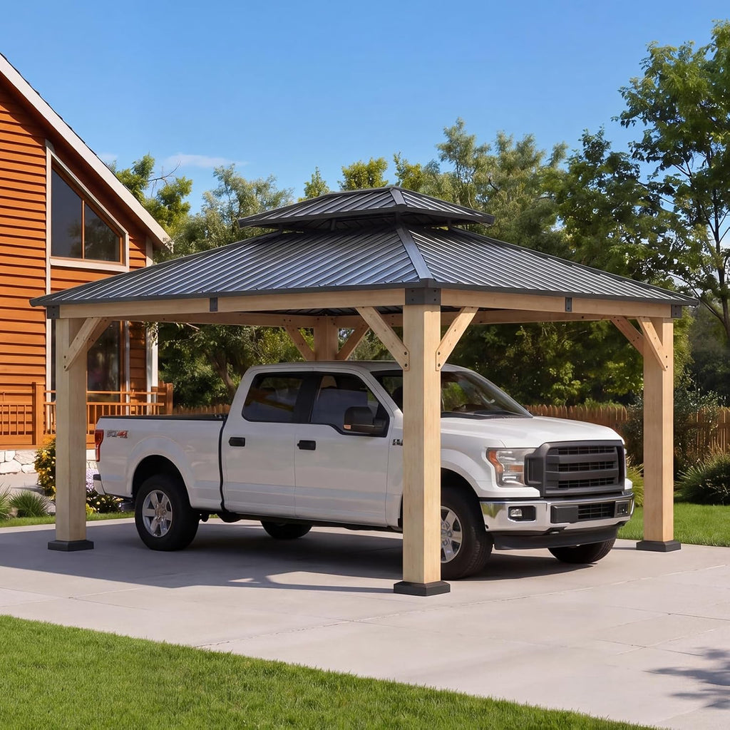aoxun 12x14 ft heavy duty cedar wood carport, view 9