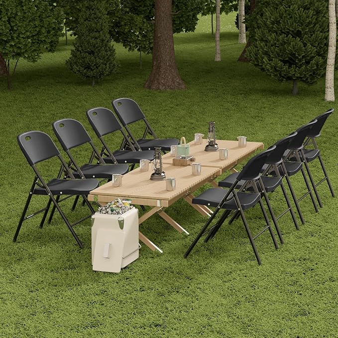 Nazhura 350 Weight Limit Heavy Duty Plastic Folding Chair with Reinfoced Steel Frame for Indoor and Outdoor, Wedding, Party, Restaurant, Meeting Room, Patio and Garden (Black, 4 Pack)