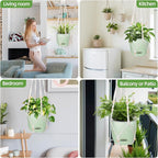 2-Pack 7..1-Inch Self-Watering Hanging Planters for Indoor & Outdoor Plants,34Inch Macrame Hanger Plant Pots Indoor with Drainage,Small Hanging Planters & Baskets,With Two Sets of Hooks（Pure green）