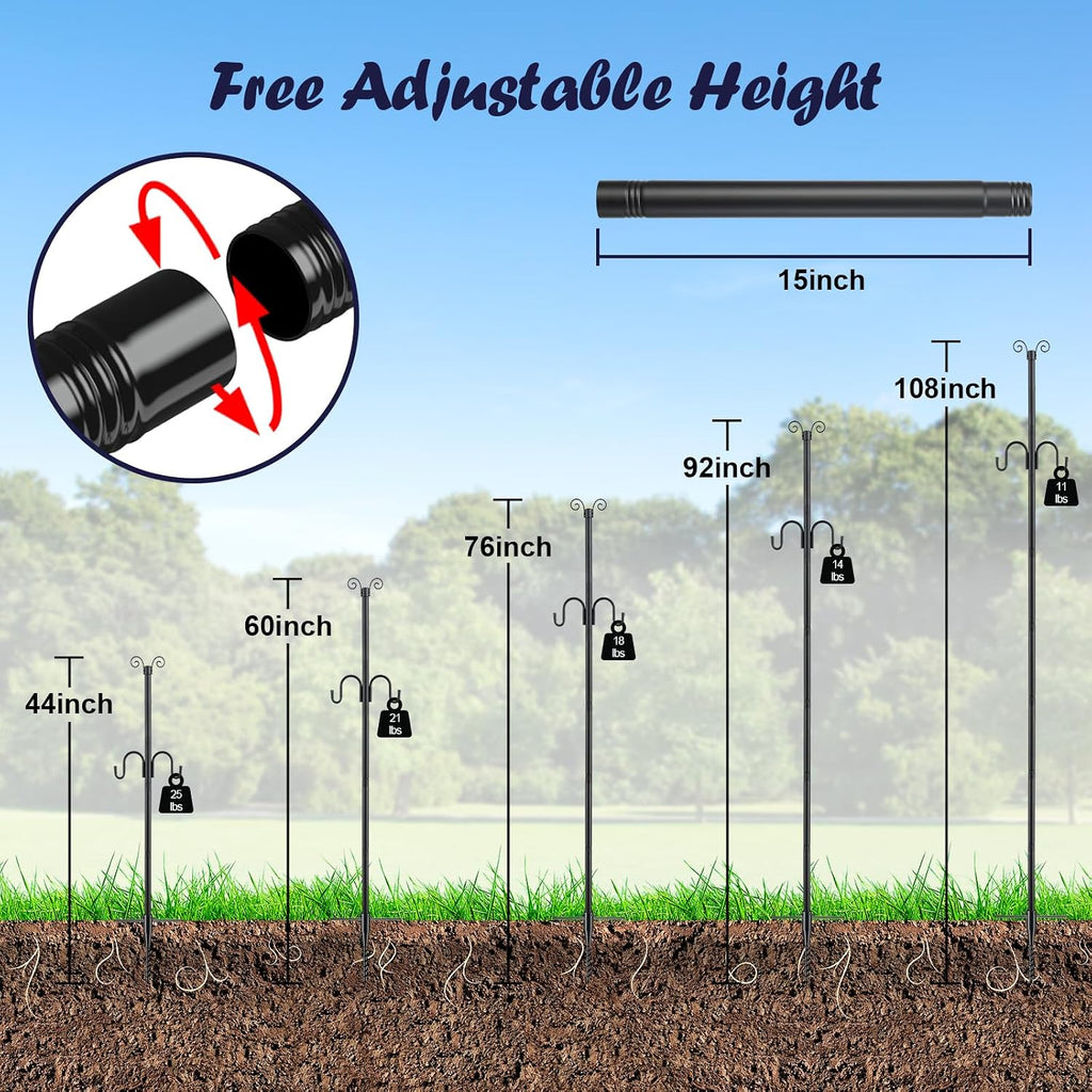 10FT String Light Poles 2Pack, 1.5 Inch Heavy Duty Poles for Outdoor String Lights with Shepherd Hook, 2 in 1 Light Pole with Anchor for Garden Backyard Patio Bistro Cafe