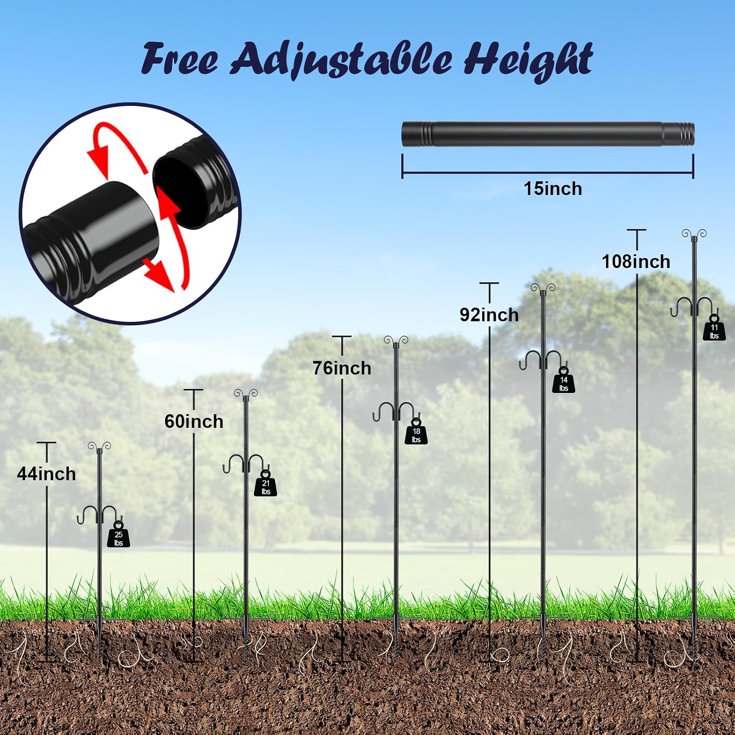 10FT String Light Poles 2Pack, 1.5 Inch Heavy Duty Poles for Outdoor String Lights with Shepherd Hook, 2 in 1 Light Pole with Anchor for Garden Backyard Patio Bistro Cafe