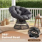 Giantex Wicker Papasan Chair with Soft Thick Cushion and High Capacity Metal Frame, 360° Swivel Ergonomic Lounge Reading Chair for Living Room, Bedroom, Patio, Indoor Outdoor Use (Grey)