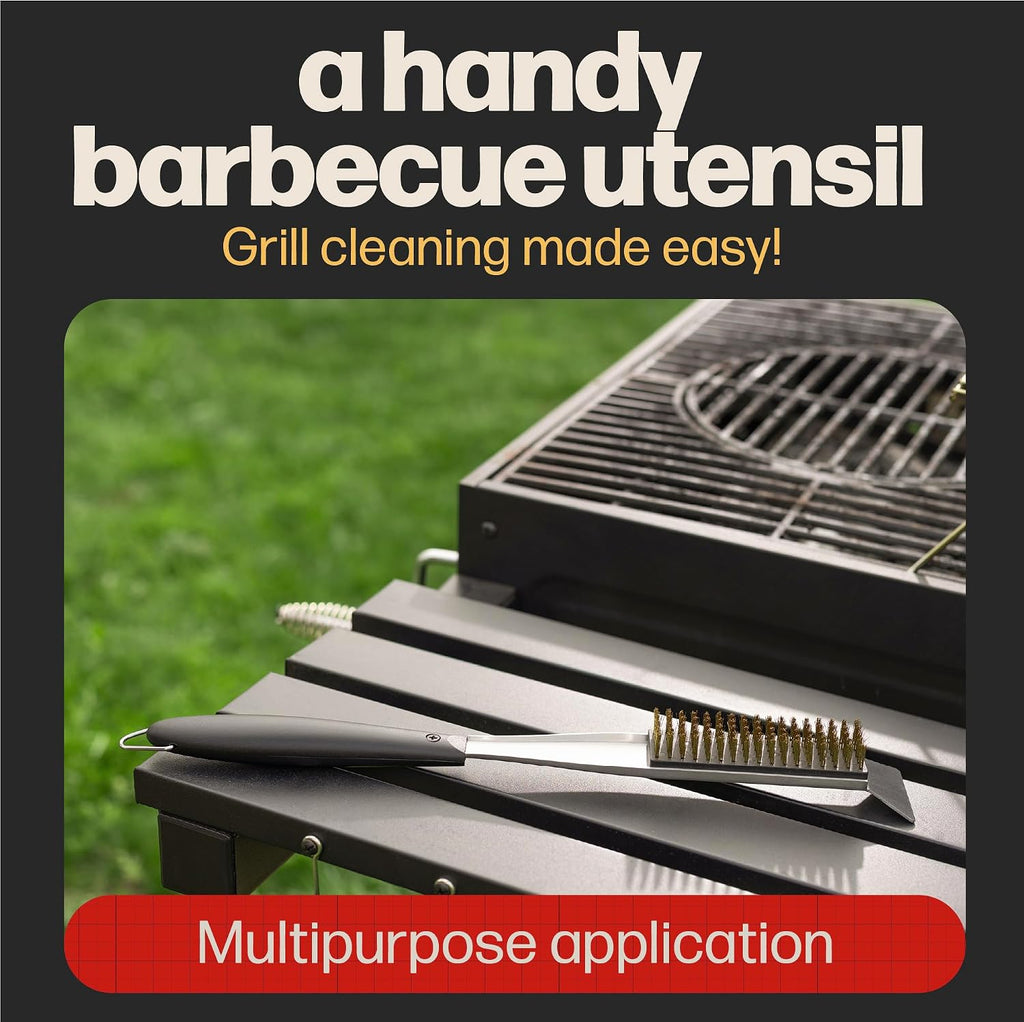 Hans Grill 2-in-1 Pizza Oven Brush & Scraper | Dual-Purpose Pizza Stone Brush Scraper with Stainless Steel Head | Outdoor Oven Cleaning Accessories, Stone Cleaner, Essential Cooking Tools. | Dual Purpose Pizza Stone Cleaning Brush and Scraper, Brass