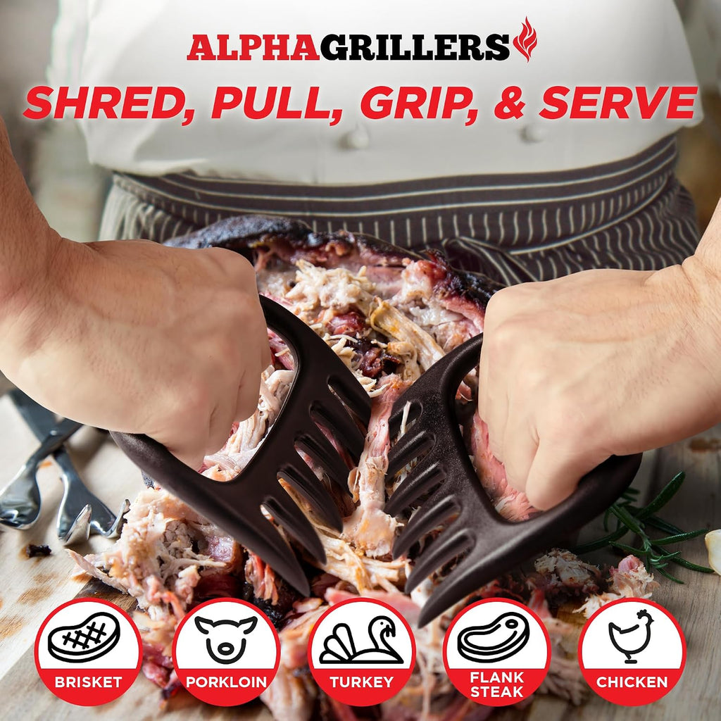 Alpha Grillers Meat Shredder Claws BBQ Pulled Pork Bear Claws for Shredding | Smoker & Grilling Accessories, Chicken Shredder Tool, Pork Pulling Gift for Men