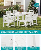 SERWALL 9-Piece Outdoor Dining Set, 60" - 83" Expandable Outdoor Dining Table and 8 HDPE Chairs, All Weather HDPE Outdoor Furniture Set for Backyard, Garden, White