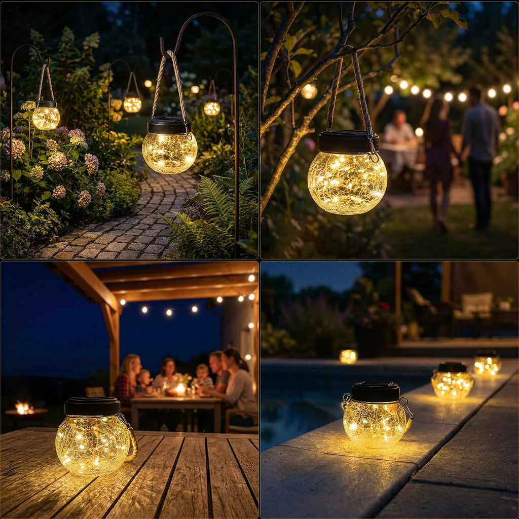ROSHWEY 6 Pack M Size Solar Lantern Gifts for Women - Outdoor Solar Lanterns Waterproof with 15 LED Hanging Garden Patio Backyard Decor Lights for Halloween Christmas Easter Gift