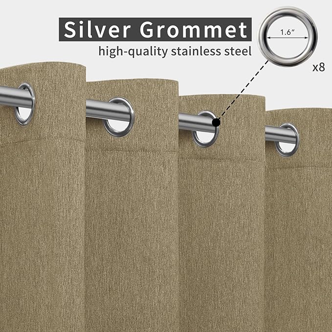 Easy-Going Linen Look Outdoor Curtains Waterproof Windproof Porch Curtains, Soft Thicken Outdoor Privacy Curtains for Patio, Gazebo, Grommet Top and Tab Bottom Drape, 1 Panel, 54x84 inch, Khaki