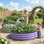 Kesfitt Round Raised Garden Bed, 4x4x1 FT Galvanized Steel Metal Garden Bed, Open-Bottom Design, 12-Inch Deep Outdoor Raised Garden Bed for Vegetables & Herbs, Lavender Purple