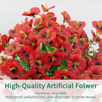 12 Bundles Artificial Pansy Flowers for Outdoor, Faux Silk Pansies Spring Flowers Outside for Planter Front Door Porch Patio Yard Window Box Home Decor (Red)
