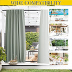 NICETOWN 2 Panels Sage Green Blackout Outdoor Curtains Patio Waterproof, Thermal Insulated Top & Bottom Pocket & Back Tab Windproof Drapes Privacy Soundproof for Pergola with Rope, W52 x L95