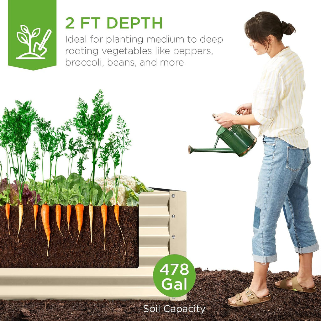 best choice products 8x4x2ft outdoor metal raised garden, close-up detail