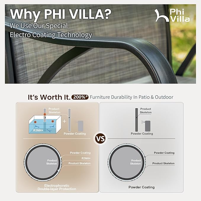 PHI VILLA Outdoor Bar Stools Swivel Set of 2, Outdoor Bar Height Tall Patio Chairs Grey with Armrest, High Top Patio Stools & Chairs with Sling Fabric for Outside Kitchen