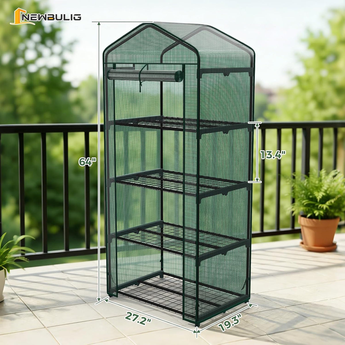 newbulig 27"x19"x63" mini greenhouse, with durable zipper door, view 9