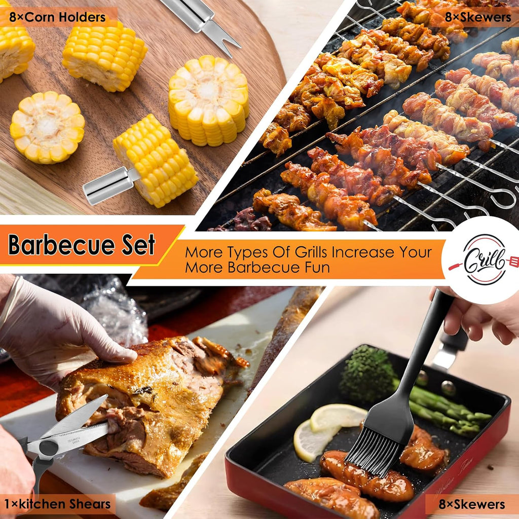 yoehka bbq grilling accessories set, 34pcs heavy duty, side view