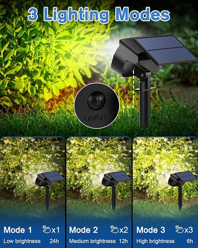 Fabrito Large Solar Spot Lights Outdoor 6 Pack, 1000 Lumens High Brightness, IP65 Waterproof Solar Spotlight with 136 LEDs, Dusk to Dawn Solar Landscape Lights for Yard, Garden, Pathway, Plants(White)