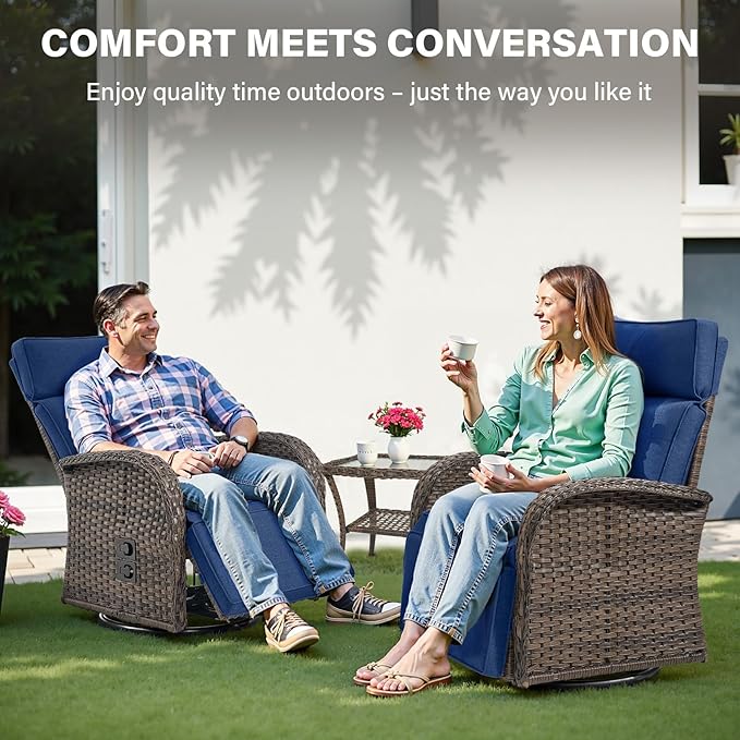 Belord 7 Piece Patio Furniture Set with 4 Swivel Recliner Chairs and 3 Side Tables, Dual-Adjust Wicker Chaise Lounge Chairs for Outdoor Patio Conversation, All-Weather Brown Rattan