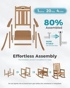 Ciokea Oversized Outdoor Rocking Chairs Set of 3, 380lbs Heavy-Duty Large Patio Rocker, High Back Cozy Porch Chairs, Weather Resistant Patio Rocking Chairs for Outside, Fire Pit, Deck, Teak
