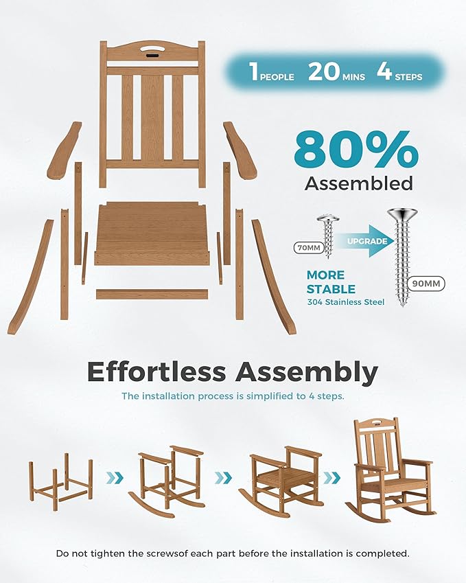 Ciokea Oversized Outdoor Rocking Chairs Set of 3, 380lbs Heavy-Duty Large Patio Rocker, High Back Cozy Porch Chairs, Weather Resistant Patio Rocking Chairs for Outside, Fire Pit, Deck, Teak