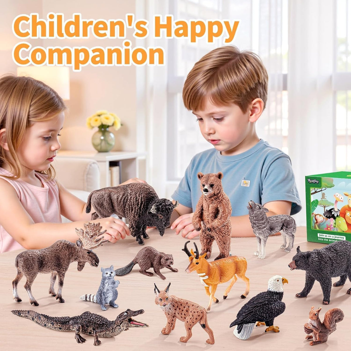 solid north american woodland forest animal figurines set on a desk or shelf