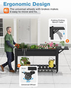 YEFU Raised Garden Bed with Legs: 57x18x30in Weight Capacity 400lb - Waterproof Raised Planter Box with Wheels - Elevated Garden Bed with Storage Shelf - Weather Resistant - for Deck/Patio/Porch/Black