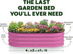 Plant & Plot Galvanized Raised Garden Beds Outdoor // 4×2×1 ft Planter Raised Beds for Gardening, Vegetables, Flowers (Pink) // Large Metal Garden Box