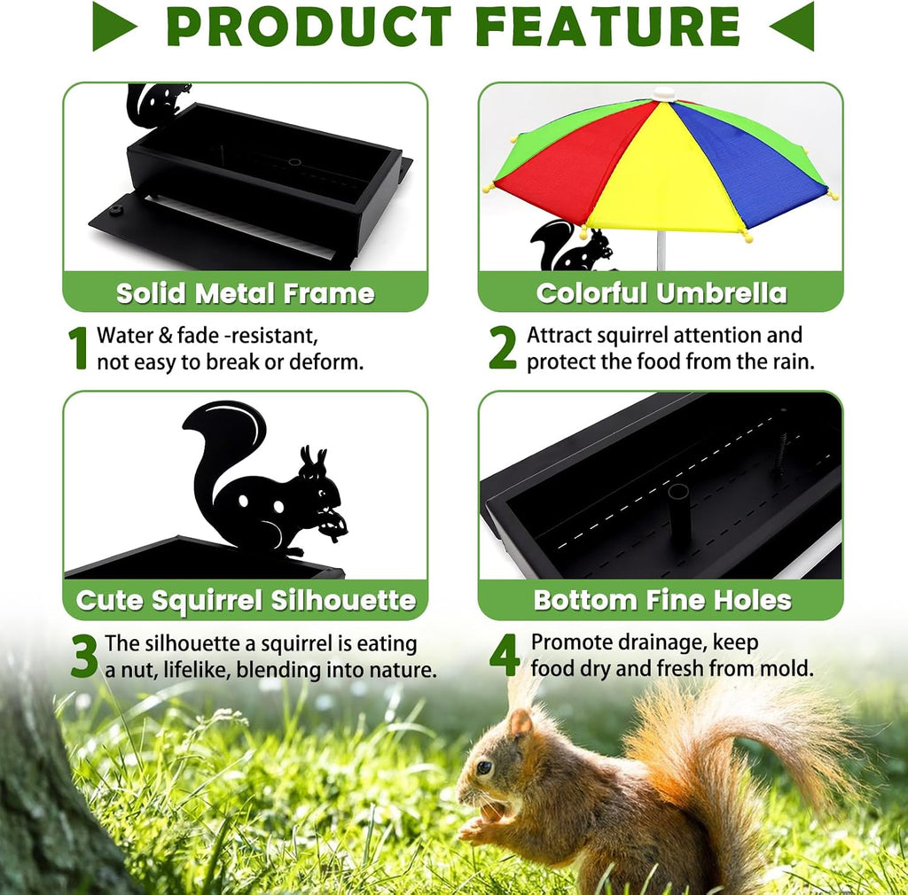 Squirrel Feeder with Umbrella Metal Squirrel Feeders for Outside Funny with Corn Cobs Durable Squirrel Picnic Table Feeder with Solid Structure Cute Chipmunk Feeder for Corn Peanuts