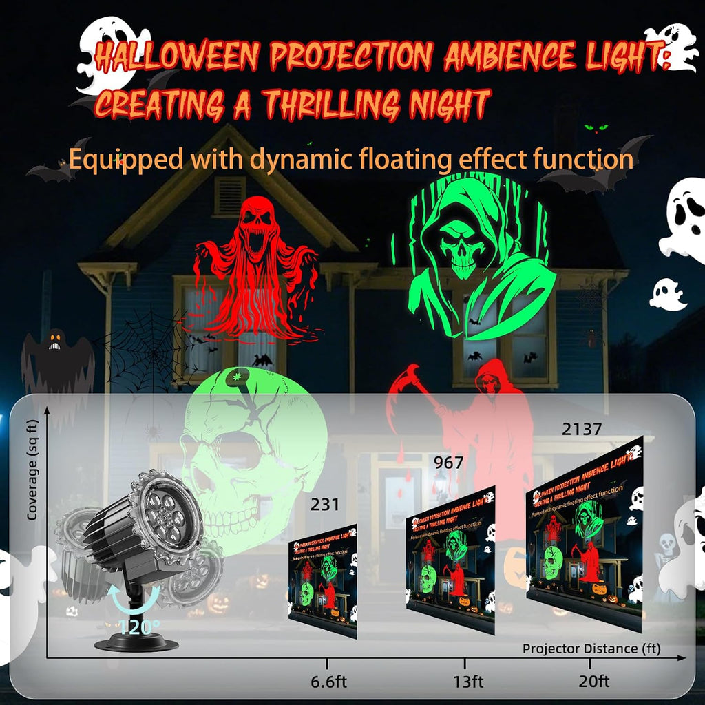 Halloween Projector Lights Outdoor, 3D Skull Ghost Halloween Decorations Outdoor Projector Lights for Indoor Window Wall Halloweens Decor