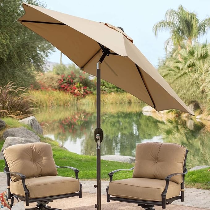 Blissun 7.5 ft Patio Umbrella, Yard Umbrella, Outdoor Market Umbrella with Push Button Tilt Crank (Tan)