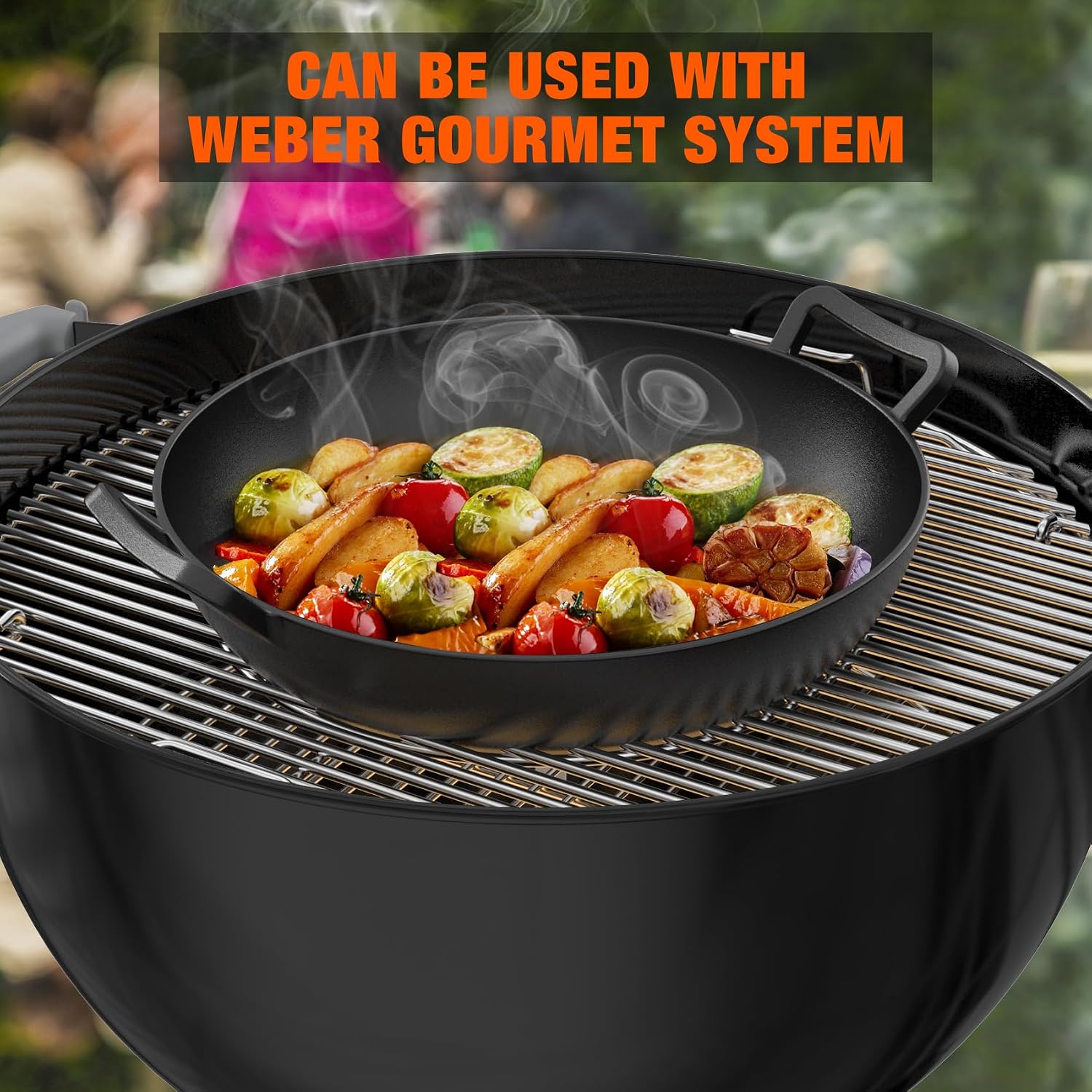onlyfire Cast Iron Wok for Weber Gourmet BBQ System | Universal Nonstick Stir-Fry Pan, For Multiple Cooktops Including Induction, Gas Stove, Range Oven, Campfire