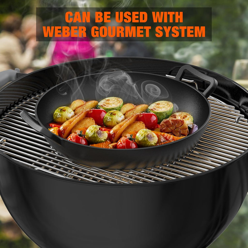 onlyfire Cast Iron Wok for Weber Gourmet BBQ System | Universal Nonstick Stir-Fry Pan, For Multiple Cooktops Including Induction, Gas Stove, Range Oven, Campfire