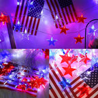 July 4th Red Blue and White Star Lights, 40LED 19FT Patriotic String Lights with Stars Battery Operated, 8 Lighting Modes & Timer, Waterproof Outdoor Independence Day Memorial Day Holiday Party Decor