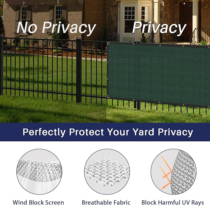 Windscreen4less Privacy Fence Screen Heavy Duty Windscreen Fencing Mesh Fabric Shade Net Cover with Brass Grommtes for Outdoor Wall Garden Yard Pool Deck, 6'x92' Green