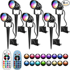 12W RGBW Color Changing Landscape Spotlights, 110V Plug-in Outdoor LED Spot Lights with Remote Control, IP65 Waterproof Garden Tree Lights for Yard Pathway Halloween Christmas Decoration (6 Pack)