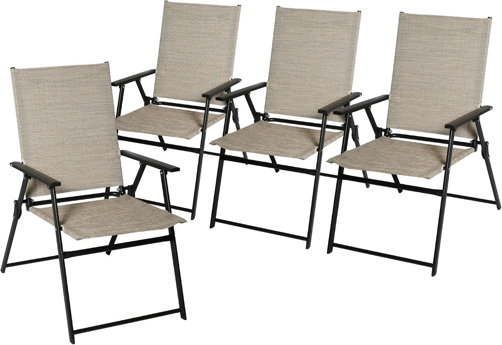 4pcs Folding Chairs for Outside, Foldable Patio Dining Chairs | Portable Lawn Chairs 4 Pack, All-Weather Outdoor Camping Chairs, Galvanized Steel Frame, Textilene Mesh Fabric