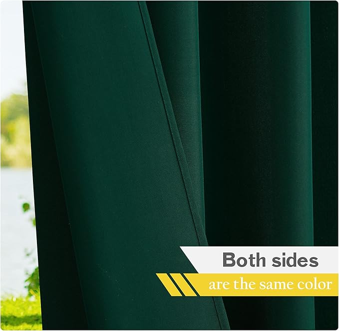 NICETOWN 2 Pieces Outdoor Curtains Waterproof Patio Drapes, Thermal Insulated Top Tab Sunlight Reducing Balance Summer Heat Winter Cool for Gazebo/Cabana, Dark Green, W55 x L95