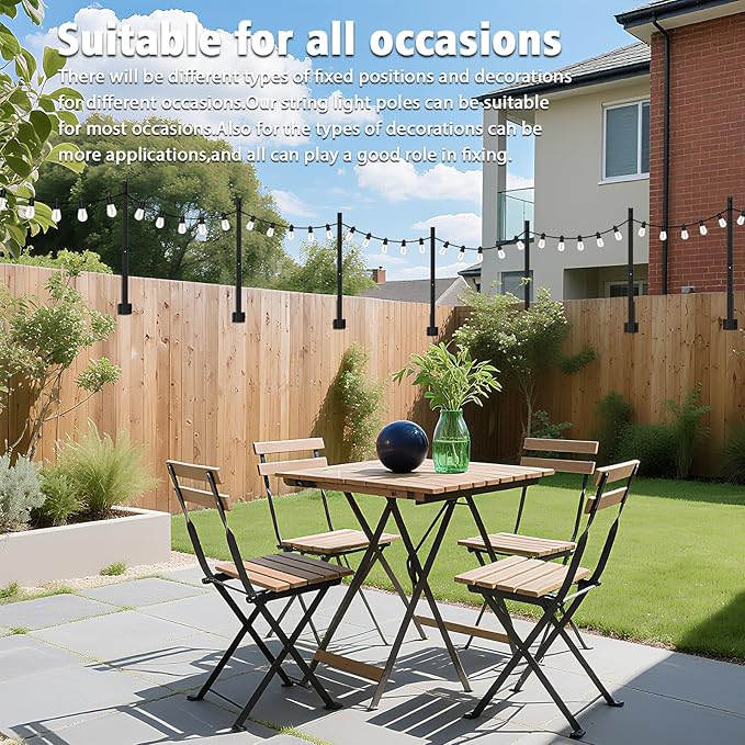 AILBTON 2.6Ft String Light Poles 10 Pack,Light Poles for Outside Lights,Outdoor with Fence Brackets Hanging Lights,Metal Stand Deck Patio Backyard