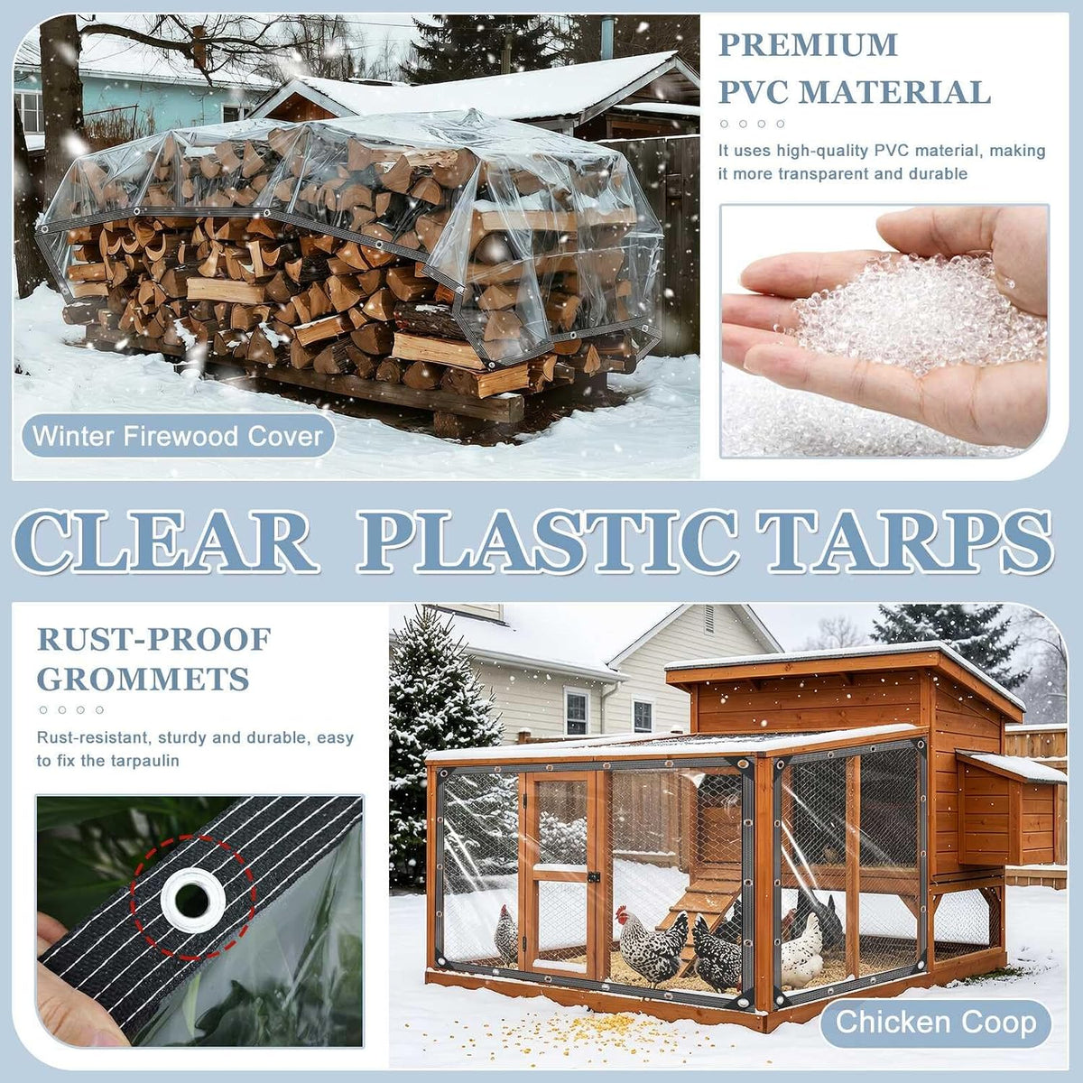5x8ft clear tarp 14mil clear tarps heavy duty, side view