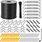 String Light Hanging Kit,164 Ft Nylon Coated Stainless Steel 304 Wire Rope, String Lights Suspension Kit,Outdoor Light Hanging Kit