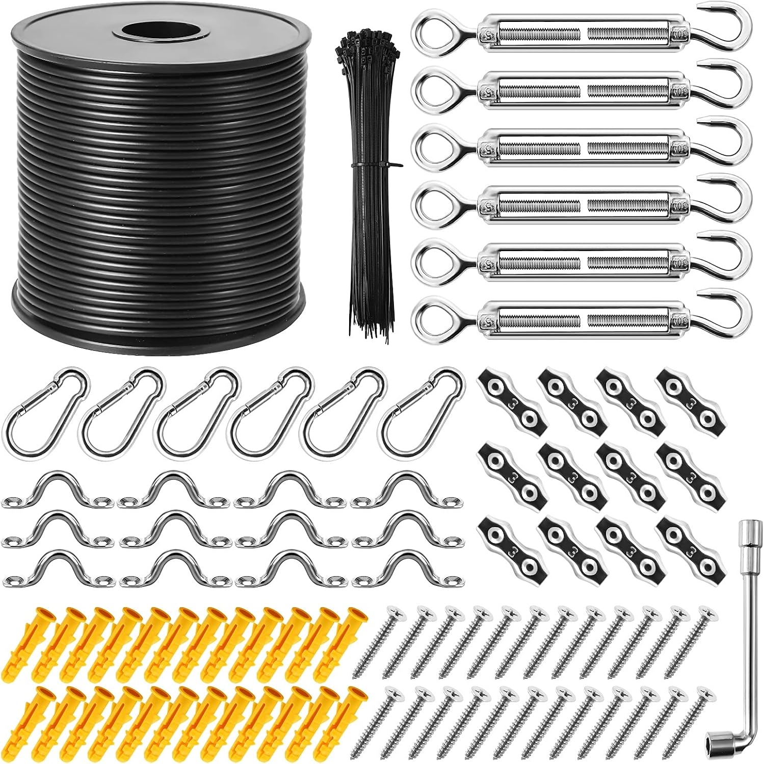 String Light Hanging Kit,164 Ft Nylon Coated Stainless Steel 304 Wire Rope, String Lights Suspension Kit,Outdoor Light Hanging Kit