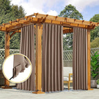 NICETOWN 2 Panels Outdoor Curtains for Patio Waterproof Top & Bottom Pocket & Back Tab, Blackout Outdoor Drapes with Rope for Fixed Windproof Keep Privacy & Warm for Porch, W52 x L95, Tan-Khaki