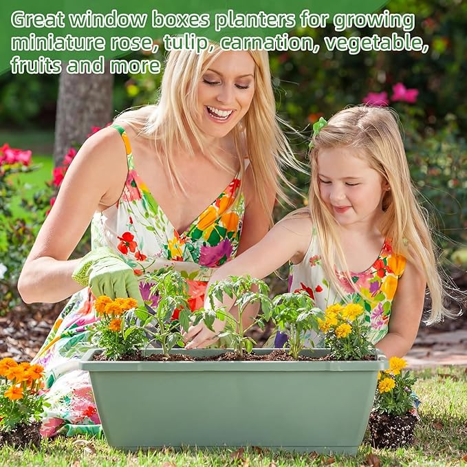 18 Pack Window Box Planter 17 Inches Rectangular Vegetable Flower Planters with Drainage Holes and Saucers Plastic Flower Pots Coloful Herb Planter for Indoor Outdoor Patio Garden Home Decor