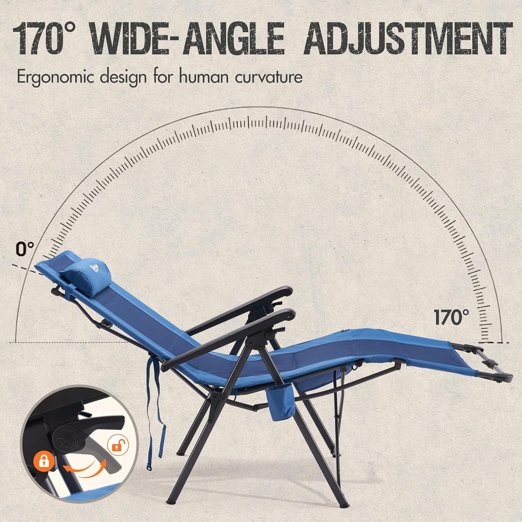 Portal Portable Zero Gravity Chair, Lounge Chair Outdoor Oversized Zero Gravity Chair Folding Lounge Chair with Adjustable Pillows and Cup Holder for Poolside Backyard and Lawn, Support 350lbs