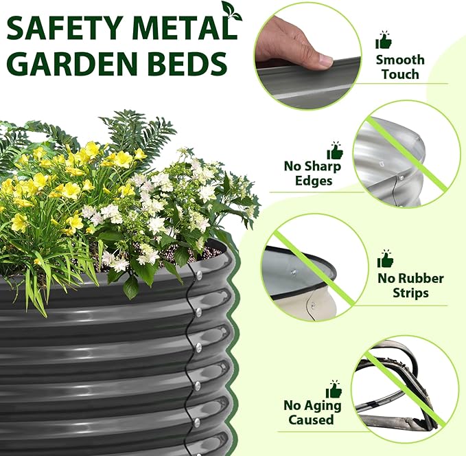 A ANLEOLIFE 8-Pack 4X4X1.5ft & 74x74x18in Deep Root Galvanized Raised Garden Beds Outdoor for Planting Vegetables Flowers Herb, Quartz Grey