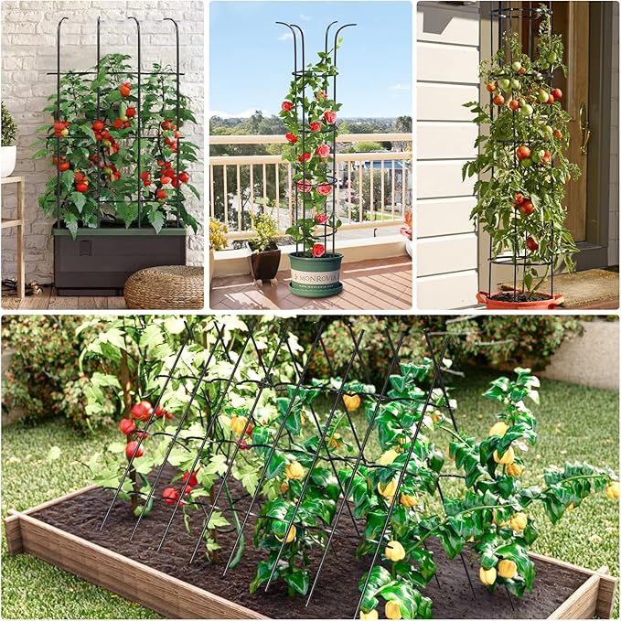 Tower Obelisk Garden Trellis for Climbing Plant，6.2FT/74.4" Rustproof Metal Potted Plant Climbing Support for Indoor Outdoor Flowers Vegetable Fruits Vines Support （1pcs）